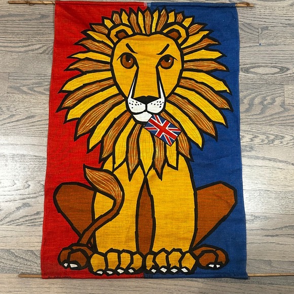 Vintage Ulster Linen Wall Hanging British Lion Union Jack Decor Made in Ireland - Picture 1 of 7